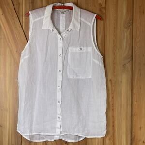 Calvin Klein Snap Front Linen Sleeveless Blouse size M